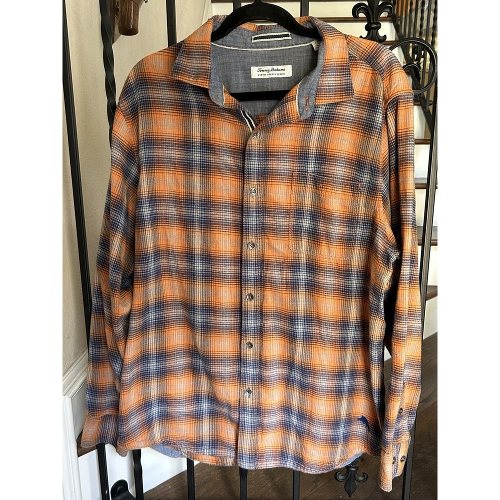 Men's Size Large Tommy Bahama Canyon Beach Shadow Check Flannel Shirt Button